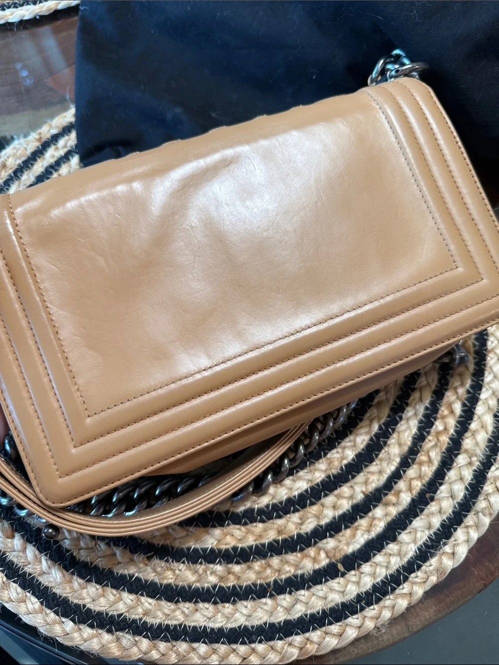 CHANEL BOY 25 MEDIUM GOLD BROWN RUTHENIUM HARDWARE